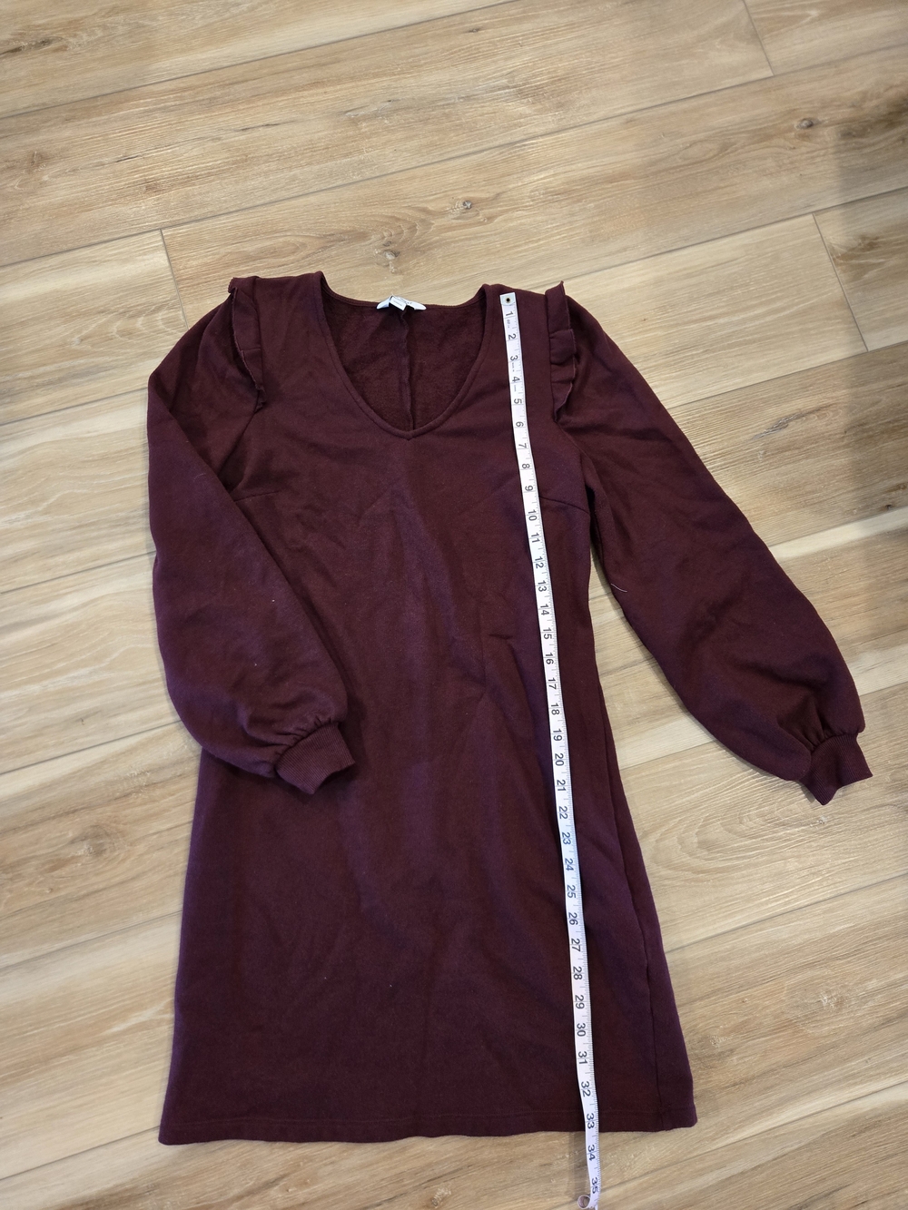 Nine West Burgundy V-Neck Long Sleeve Casual Dress Medium